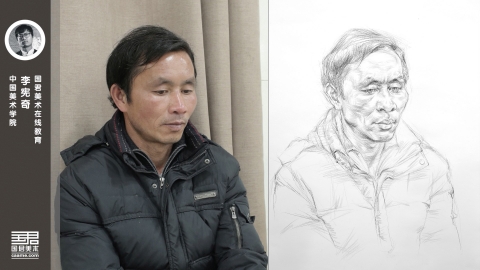 男中年半侧面线性素描头像_李宪奇